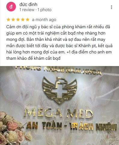 Review tốt của khách hàng trên Google Maps của phòng khám nam Khoa Mega Med